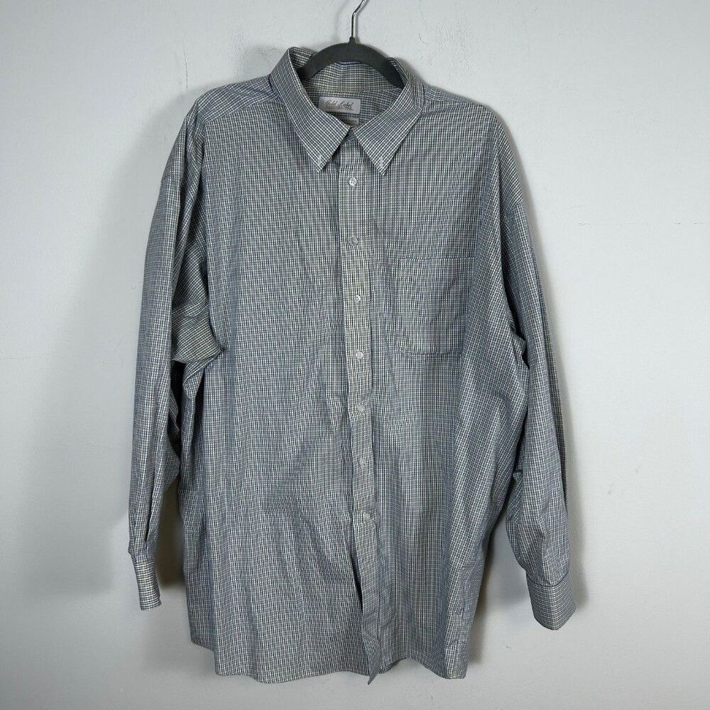 Roundtree and Yorke Gold Label Shirt Mens 18.5 34/35 Big Blue Yellow Plaid L/S